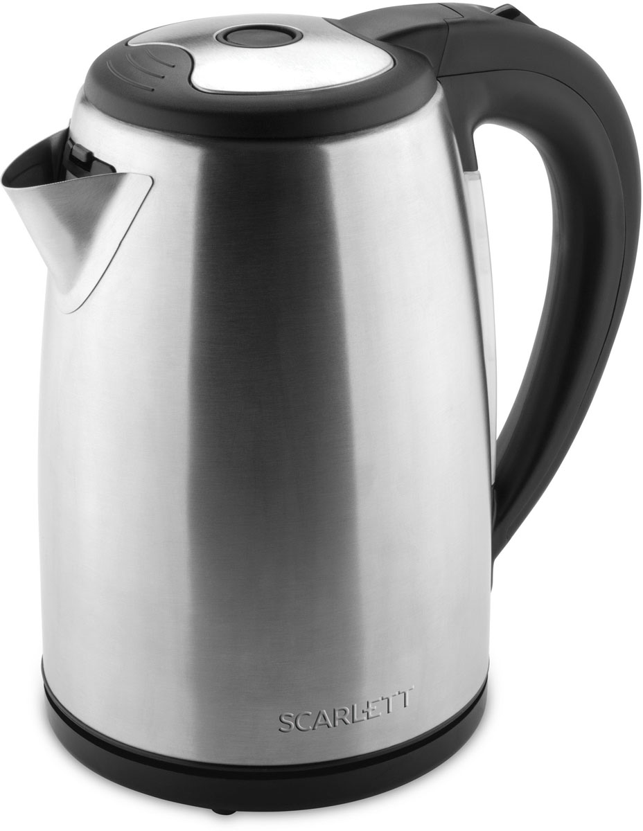 Scarlett SC-EK21S44, Stainless Steel электрический чайникSC-EK21S44 Scarlett SC-EK21S44, Stainless Steel электрический чайникSC-EK21S44Электрический чайник Scarlett SC-EK21S44 кипятит воду быстро, чтобы сэкономить ваше время.Удобная ненагревающаяся ручка дает возможность крепко удерживать наполненный чайник, сверху на ней расположена кнопка включения. Воду можно налить, подняв крышку за ручку, имеющуюся на ней, либо через носик, не открывая чайник. О том, что прибор включен, свидетельствует световая сигнализация на корпусе.Нагрев воды производит скрытая спираль, поэтому очистить чайник от накипи легко и удобно. Когда вода закипит, чайник автоматически отключается, индикация гаснет. Система безопасности прибора не допустит включения пустого чайника или с недостаточным количеством воды.Носик чайника оборудован съемным фильтром, исключающим попадание накипи в чашку, его можно промывать под проточной водой. На круглой нагревательной базе можно расположить чайник, как вам удобно, поворачивая на 360°, а сама подставка не нагревается и предохраняет стол от повреждения.