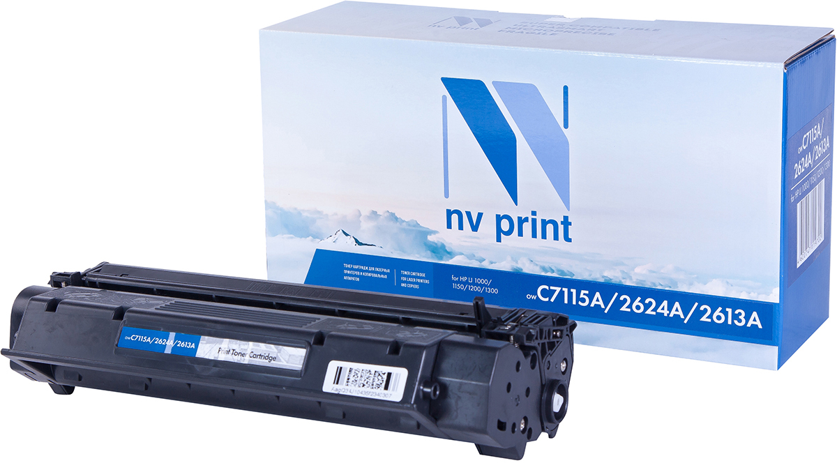 NV Print C7115A/2624A/2613A, Black тонер-картридж для HP LaserJet 1000/1200/1150/1300NV-C7115A/2624A/2613A NV Print C7115A/2624A/2613A, Black тонер-картридж для HP LaserJet 1000/1200/1150/1300NV-C7115A/2624A/2613AСовместимый лазерный картридж NV Print C7115A/2624A/2613A для печатающих устройств HP - это альтернатива приобретению оригинальных расходных материалов. При этом качество печати остается высоким. Картридж обеспечивает повышенную чёткость чёрного текста и плавность переходов оттенков серого цвета и полутонов, позволяет отображать мельчайшие детали изображения.Лазерные принтеры, копировальные аппараты и МФУ являются более выгодными в печати, чем струйные устройства, так как лазерных картриджей хватает на значительно большее количество отпечатков, чем обычных. Для печати в данном случае используются не чернила, а тонер.