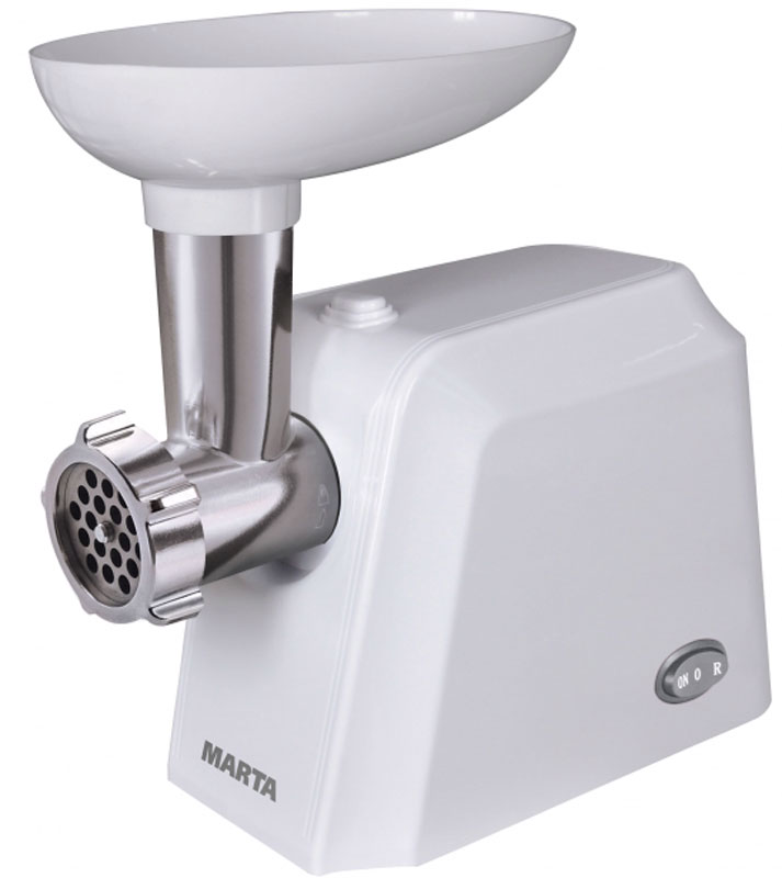 Marta MT-2084, White мясорубкаMT-2084 Marta MT-2084, White мясорубкаMT-2084Мясорубка Marta MT-2084 оснащена надежным, мощным электродвигателем с низким уровнем шума. Благодаря чему она справится с любой поставленной задачей и не потревожит окружающих. Прочный нож из высококачественной пищевой нержавеющей стали обеспечивает правильную рубку, измельчение любых видов мяса и других продуктов, сохраняя их структуру, микробиологические свойства и органолептические показатели на высшем уровне. 2 решетки для приготовления фарша, входящие в комплект мясорубки, с перфорацией 5.0/7.0 мм, позволят подобрать оптимальный размер рубки фарша, для разнообразных блюд и полуфабрикатов, будь то рубленый бифштекс, домашние котлеты, фрикадельки, фарш для пельменей, овощная икра или пикантный соус.Блок-терка с двумя сменными цилиндрическими насадками/терками разного размера, входящий в комплект мясорубки, позволят измельчить сырые, отварные овощи, фрукты, сыр, вареные яйца для разнообразных блюд и полуфабрикатов, будь то свежий овощной салат, классический салат сельдь под шубой, запеченное блюдо под сыром, начинка для блинчиков или пикантных рулетиков. Блок изготовлен из высококачественного пищевого пластика, а насадки из нержавеющей стали. Решетки и нож изготовлены из нержавеющей стали. Этот металл не окисляется и не вступает в реакцию с продуктами питания, что делает его полностью безопасным для здоровья человека. В мясорубке предусмотрена система защиты от перегрузки, что позволяет измельчать любые продукты, а также гарантирует ее работоспособность даже при попадании внутрь случайных предметов, защищая от заклинивания и преждевременного выхода из строя. Функция реверс обеспечит очистку мясорубки без разборки: если на нож намоталась жила, то можно сделать обратный ход, убрать ненужный элемент мяса и продолжить работу.Механический фиксатор блока мясорубки и прорезиненные ножки обеспечивают надежность сборки и устойчивое положение прибора во время работы.