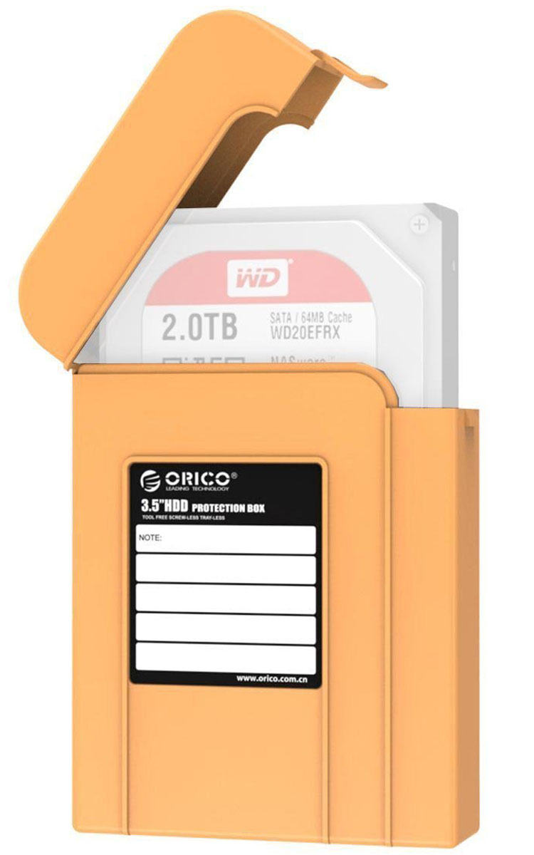 Orico PHI-35, Orange чехол для жесткого дискаORICO PHI-35-OR Orico PHI-35, Orange чехол для жесткого дискаORICO PHI-35-ORКейс Orico PHI-35 надежно защитит жесткий диск от пыли, влаги и прочих капризов окружающей среды. Благодаря дополнительным ребрам жесткости и крышке с защелкой, жесткий диск будет надежно защищен от падений и не выпадет из кейса при ударе. С помощью специальной этикетки можно легко и просто сделать пометки на кейсе.