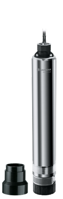Насос для скважин Gardena 6000/5 inox Premium01492-20.000.00 Насос для скважин Gardena 6000/5 inox Premium01492-20.000.00Скважинный насос 6000/5 inox предназначен для забора воды из глубоких пробуренных скважин или колодцев диаметром 10 см. Бесшумный и чрезвычайно мощный насос позволяет осуществлять забор воды с глубины до 20 м, например, для полива Вашего сада, выдерживая при этом длительное погружение. Корпус из нержавеющей стали гарантирует длительную и надежную эксплуатацию насоса под водой. Насос выполнен только из прочных и высококачественных материалов. Фильтр, выполненный также из нержавеющей стали, предотвращает проникновение в насос посторонних предметов. Предусмотрена возможность крепления опор для повышения уровня расположения насоса, что используется, в частности, для цистерн и способствует значительному снижению всасывания грязи и песка. Термовыключатель защищает от перегрузок бесшумный конденсаторный двигатель, не требующий технического обслуживания. Мощный энергосберегающий двигатель позволяет эффективно и практически бесшумно перекачивать воду с глубины до 20 метров с помощью семиступенчатого рабочего колеса насоса. Практичная функция: наличие силового кабеля длиной 22 м обеспечивает быструю установку насоса. Крепежный трос, входящий в комплект поставки, позволяет легко погружать и при необходимости поднимать насос.Максимальная производительность по нагнетанию: 6000 л/ч.Максимальное давление: 5 Бар. Тип силового кабеля: H07 RNF.