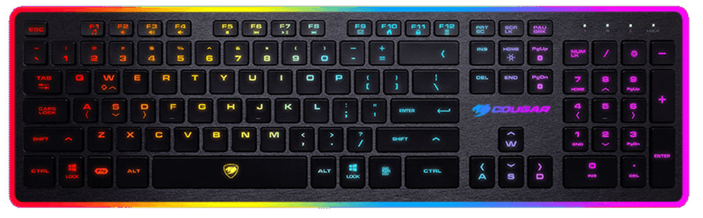 Cougar Vantar игровая клавиатура37VANXNMB.0003 Cougar Vantar игровая клавиатура37VANXNMB.0003Клавиатура Cougar Vantar имеет ультранизкий профиль с коротким ходом клавиш, стильный дизайн, 8 режимов подсветки.Ножничный механизм с высоким профилем клавиш - настоящая находка для тех, кто хочет чтобы переключатели были тихими, как на мембранной клавиатуре, и четкими, с обратной связью и приятными ощущениями, как на механической и с привычным высоким профилем.19 наиболее часто использующихся клавиш имеют технологию Anti-Ghosting. Все 19 одновременно нажатых клавиш будут гарантированно обработаны компьютером без малейших задержек.Cougar Vantar окрасит в восемь самых ярких цветов игровые моменты. Зональная подсветка клавиш, восемь режимов подсветки, среди которых: дыхание, волна или мерцание, усилят наслаждение от времяпрепровождения в играх.Управляйте медиа-функциями с легкостью комбинаций клавиш FN + F. Управление звуком: громче, тише, выключение звука. Управление режимами подсветки. Блокировка клавиши Windows.Свободно меняйте местами кнопки WASD и стрелки на клавиатуре для большего удобства в играх и переключайтесь между ними комбинацией клавиш FN+W.Высокое качество противоскользящих резиновых ножек фиксирует клавиатуру Cougar Vantar на своем месте даже во время интенсивных игровых сессий.