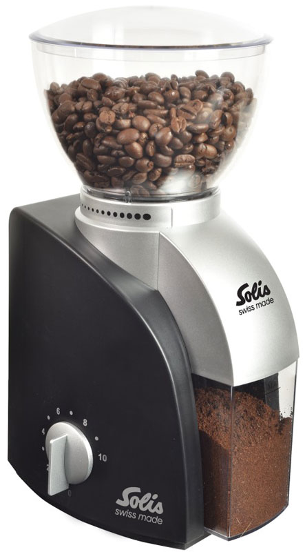 Solis Scala, Black кофемолкаScala Coffee grinder black Solis Scala, Black кофемолкаScala Coffee grinder blackSolis Scala - это компактная и легкая кофемолка. Корпус выполнен из пластика. Сверху находится чаша, которую легко снять и в ней можно хранить кофейные зерна. Прочные долговечные конический жернова изготовлены из нержавеющей стали. Благодаря регулировке темпа помола и установки времени, вы можете контролировать точную дозировку кофе.