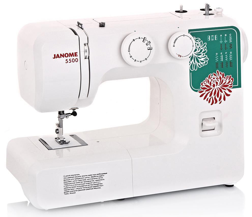 Janome 5500 швейная машинаJanome5500 Janome 5500 швейная машинаJanome5500Janome 5500 - отличный вариант для начинающих швей, а также для тех, кто собирается использовать машинку лишь от случая к случаю.Модель отличается доступной ценой, приятным дизайном и простотой в эксплуатации. Максимальная скорость работы достигает 600 стежков в минуту – для начинающей швеи этого более, чем достаточно. Устройство выполняет 15 различных видов строчек, включающие в себя не только рабочие, но и декоративные. Предусмотрено несколько швов для работы с тянущимися трикотажными материалами.Для хранения мелких швейных принадлежностей внутри корпуса расположен специальный ящик. Благодаря комплекту шпулек удобно шить нитками различного цвета. Также в набор входят различные лапки: для выполнения петель, для вшивания молнии, для выполнения потайного шва, а также стандартная лапка. Кнопка реверса поможет вам надежно закрепить концы строчек. Длину и ширину стежка вы регулируете вручную, подстраиваясь под выбранный тип ткани. Для работы с круговыми деталями одежды предусмотрена специальная узкая платформа.
