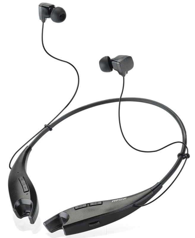 Mpow Jaws, Black беспроводные наушникиMBH25 Mpow Jaws, Black беспроводные наушникиMBH25Беспроводные наушники-вкладыши с шейным ободом Mpow Jaws прекрасно подходят для пользователей, ценящих качество и активный стиль. С этими наушниками прослушивание любимой музыки станет еще приятнее, а звучание поразит своей чистотой и качеством. Наушники автоматически переключаются с воспроизведения музыки на прием телефонных звонков. Разговаривайте с друзьями не доставая телефон во время работы, на улице или в транспорте.Гибкий и прочный силиконовый шейный обод наушников весит всего 30 грамм, он на 60% легче ободов обычных головных наушников. Обод удобно сидит на шее, на нем расположены эргономичные кнопки для управления музыкой и регулировки громкости звука. Когда вы не используете наушники-вкладыши, то вставляете их в специальные отверстия на концах обода: встроенные магниты притягивают друг к другу концы обода и он превращается в ожерелье на вашей шее.Технология Bluetooth 4.1 обеспечивает беспрерывную передачу четкого высококачественного стерео звука с воспроизводящего устройства на наушники, на расстоянии до 10 метров. Передовая технология шумоподавления CVC 6.0 сводит к минимуму внешние шумы при разговоре и обеспечивает идеальный звук.Bluetooth-наушники со встроенным микрофоном позволяют автоматически переключаться с воспроизведения музыки на прием телефонных звонков. Мощный встроенный аккумулятор обеспечивает 13 часов непрерывной работы наушников от одной зарядки.В режиме ожидания - 350 часов.