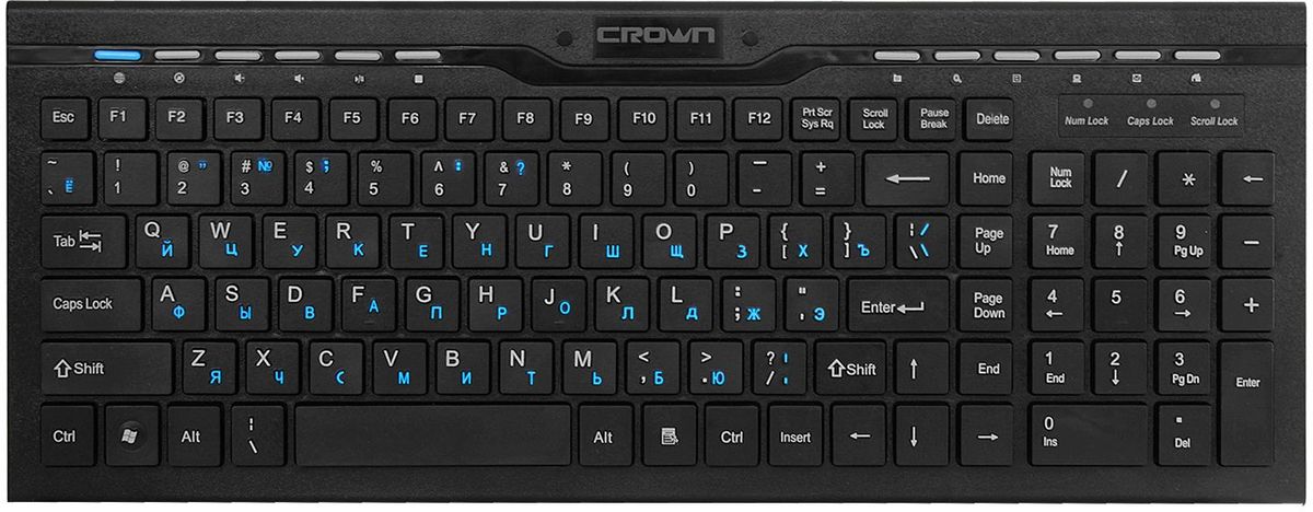 Crown CMK-201, Black клавиатураCM000000929 Crown CMK-201, Black клавиатураCM000000929Особенности:Мультимедийная клавиатура с 12 дополнительными клавишами быстрого набора; Клавиша переключения языка; Кириллица-цвет синий; Цифровои? блок клавиш.