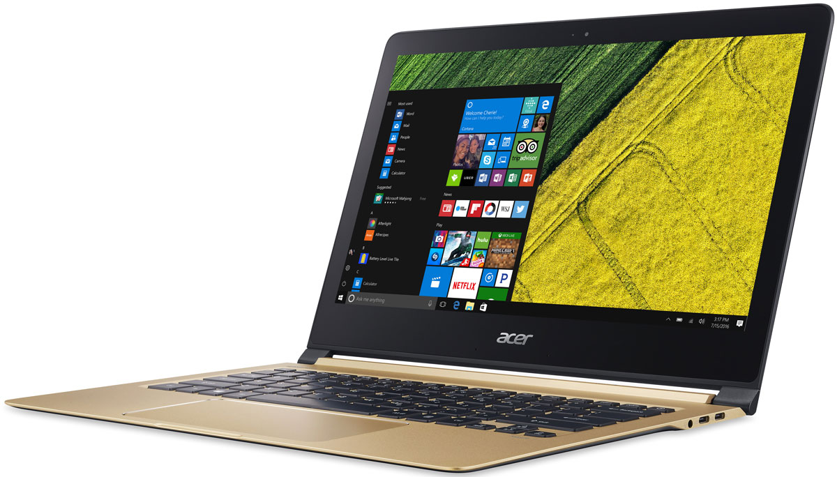Acer Swift 7 SF713-51-M4HA, Black GoldSF713-51-M4HA Acer Swift 7 SF713-51-M4HA, Black GoldSF713-51-M4HAAcer Swift 7 - портативный ноутбук с толщиной корпуса 10 мм и весом 1,13 кг.Забудьте о розетках на весь день. До 9 часов автономной работы позволят всегда быть в курсе событий и не пропустить ничего важного.В 3 раза более высокая скорость беспроводного подключения. Оцените трехкратное увеличение скорости беспроводного соединения благодаря стандарту 2x2 802.11ac и технологии MU-MIMO.Четкое изображение. Дисплей IPS с разрешением Full HD и диагональю 13,3 обеспечивает кристально четкое и яркое изображение. Стекло Corning Gorilla Glass нового поколения делает экран Acer Swift 7 более устойчивым к механическим повреждениям и выдерживать падения в 2 раза лучше по сравнению с моделями из других материалов.Технология Acer Color Intelligence динамически регулирует гамму и насыщенность, оптимизируя цвета и яркость.Широкий тачпад с технологией Precision Touchpad обеспечивает достаточно места для удобной навигации и высокую точность при прокрутке веб-страниц и выборе объектов.Звук с эффектом погружения. Dolby Audio Premium и Acer TrueHarmony обеспечивают объемный кристально чистый звук с эффектом погружения.Точные характеристики зависят от модели.Ноутбук сертифицирован EAC и имеет русифицированную клавиатуру и Руководство пользователя.