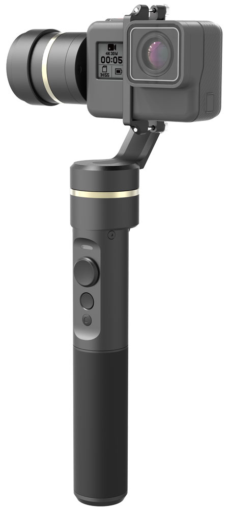 Feiyu Tech G5, Black трехосевой стабилизаторG5 Feiyu Tech G5, Black трехосевой стабилизаторG5Feiyu Tech G5 - трехосевой стабилизатор, который идеально подходит для работы с камерами GoPro HERO5, HERO4, HERO3, HERO3+, 4K и подобными устройствами аналогичных размеров.Теперь не нужно прекращать съемку, даже если неожиданно пошел дождь, вы можете снимать около моря или бассейна - G5не страшны брызги воды (не погружайте стабилизатор полностью в воду).Легкое и интуитивно понятное управление стабилизатором сделает каждый миг работы со стабилизатором Feiyu Tech G5 чистым удовольствием.Новые бесколлекторные моторы стабилизатора G5 придадут такую плавность вашему видео, какой вы еще не видели. Время работы увеличено до 8 часов - вы можете устать, а ваш стабилизатор будет готов продолжить работу.Для управления стабилизатором теперь можно использовать смартфон. Просто установите приложение FY Settings и через Bluetooth меняйте настройки, калибрируйте горизонт и наслаждайтесь процессом работы.Также вы можете установить стабилизатор на монопод или штатив, поскольку G5 оснащен стандартной резьбой 1/4.Угол поворота: 245°Панорамный угол: 360°Время работы: 8 часов