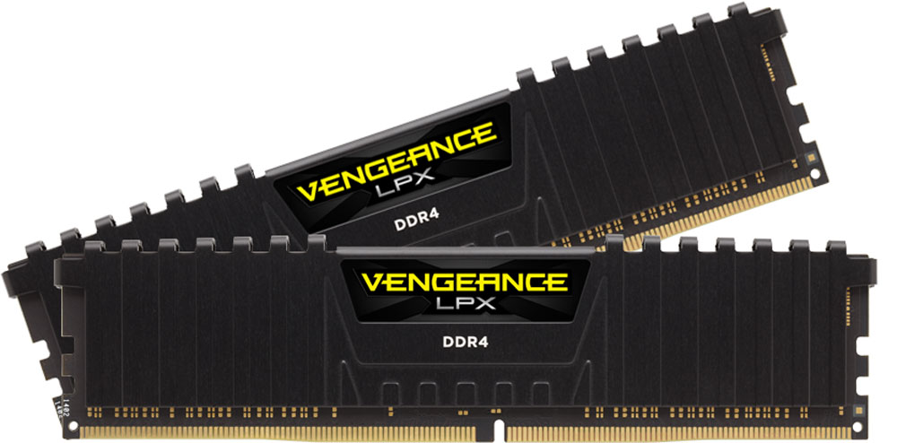 Corsair Vengeance LPX DDR4 2х8Gb 2400 МГц, Black комплект модулей оперативной памяти (CMK16GX4M2Z2400C16)CMK16GX4M2Z2400C16 Corsair Vengeance LPX DDR4 2х8Gb 2400 МГц, Black комплект модулей оперативной памяти (CMK16GX4M2Z2400C16)CMK16GX4M2Z2400C16Модули памяти Vengeance LPX разработаны для более эффективного разгона процессора. Теплоотвод выполнен из чистого алюминия, что ускоряет рассеяние тепла, а восьмислойная печатная плата значительно эффективнее распределяет тепло и предоставляет обширные возможности для разгона. Каждая интегральная микросхема проходит индивидуальный отбор для определения уровня потенциальной производительности.Форм-фактор DDR4 оптимизирован под новейшие материнские платы серии Intel X99/100 Series и обеспечивает повышенную частоту, расширенную полосу пропускания и сниженное энергопотребление по сравнению с модулями DDR3. В целях обеспечения стабильно высокой производительности модули Vengeance LPX DDR4 проходят тестирование совместимости на материнских платах серии X99/100 Series. Имеется поддержка XMP 2.0 для удобного разгона в автоматическом режиме.Максимальная степень разгона ограничивается рабочей температурой. Уникальный дизайн теплоотвода Vengeance LPX обеспечивает оптимальный отвод тепла от интегральных микросхем в канал охлаждения системы, чтобы вы могли добиться большего.Vengeance LPX будет готов к появлению первых материнских плат Mini-ITX и MicroATX для памяти DDR4. Его компактный форм-фактор оптимально подходит для размещения в небольших корпусах или в системах, где требуется оставить свободным максимум внутреннего пространства.