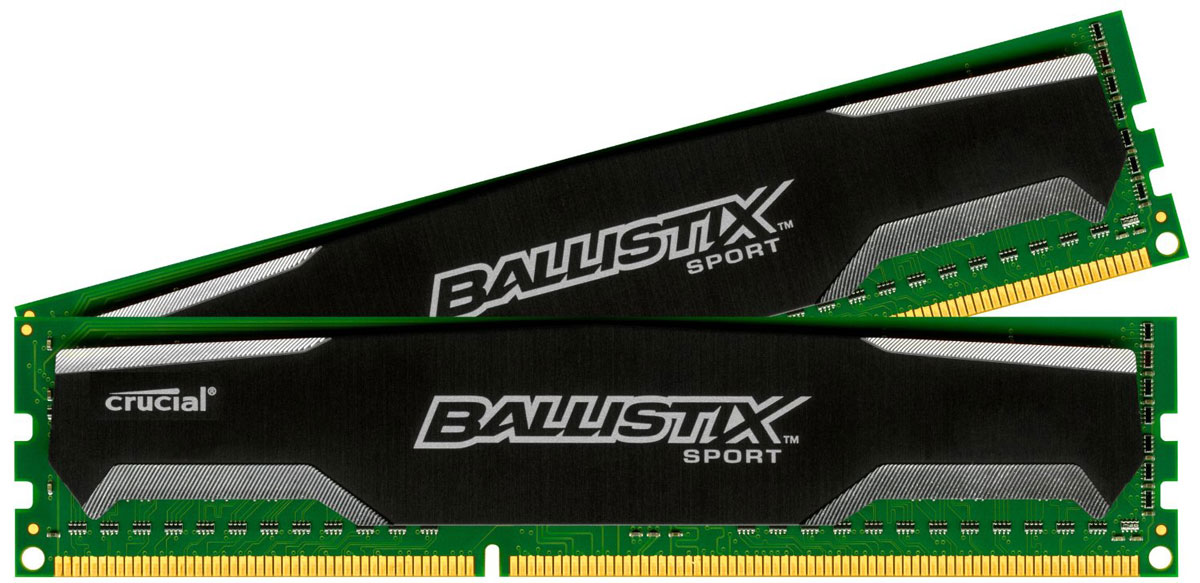 Crucial Ballistix Sport DDR3 2х2Gb 1600 МГц комплект модулей оперативной памяти (BLS2CP2G3D1609DS1S00CEU)BLS2CP2G3D1609DS1S00CEU Crucial Ballistix Sport DDR3 2х2Gb 1600 МГц комплект модулей оперативной памяти (BLS2CP2G3D1609DS1S00CEU)BLS2CP2G3D1609DS1S00CEUМодули оперативной памяти Crucial Ballistix Sport типа DDR3 предоставляют качество работы, надежность и производительность, требуемую для современных компьютеров сегодня. Оснащены теплоотводом, выполненным из чистого алюминия, что ускоряет рассеяние тепла.Общий объем памяти составляет 2 ГБ, что позволит свободно работать со стандартными, офисными и профессиональными ресурсоемкими программами, а также современными требовательными играми. Работа осуществляется при тактовой частоте 1600 МГц и пропускной способности, достигающей до 12800 Мб/с, что гарантирует качественную синхронизацию и быструю передачу данных, а также возможность выполнения множества действий в единицу времени. Параметры тайминга 9-9-9-24 гарантируют быструю работу системы. Имеется поддержка XMP для удобного разгона в автоматическом режиме.