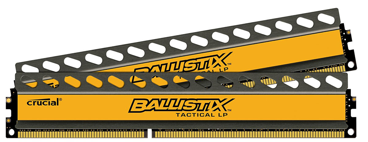Crucial Ballistix Tactical LP DDR3L 2x8Gb 1600 МГц комплект модулей оперативной памяти (BLT2C8G3D1608ET3LX0CEU)BLT2C8G3D1608ET3LX0CEU Crucial Ballistix Tactical LP DDR3L 2x8Gb 1600 МГц комплект модулей оперативной памяти (BLT2C8G3D1608ET3LX0CEU)BLT2C8G3D1608ET3LX0CEUМодули оперативной памяти Crucial Ballistix Tactical LP типа DDR3L предоставляют качество работы, надежность и производительность, требуемую для современных компьютеров сегодня. Оснащены теплоотводом, выполненным из чистого алюминия, что ускоряет рассеяние тепла. Благодаря низкому напряжению (1,35 В), снижается потребление энергии, что обеспечивает меньший нагрев и бесшумную работу ПК.Общий объем памяти составляет 16 ГБ, что позволит свободно работать со стандартными, офисными и профессиональными ресурсоемкими программами, а также современными требовательными играми. Работа осуществляется при тактовой частоте 1600 МГц и пропускной способности, достигающей до 12800 Мб/с, что гарантирует качественную синхронизацию и быструю передачу данных, а также возможность выполнения множества действий в единицу времени. Параметры тайминга 8-8-8-24 гарантируют быструю работу системы. Имеется поддержка XMP для удобного разгона в автоматическом режиме.