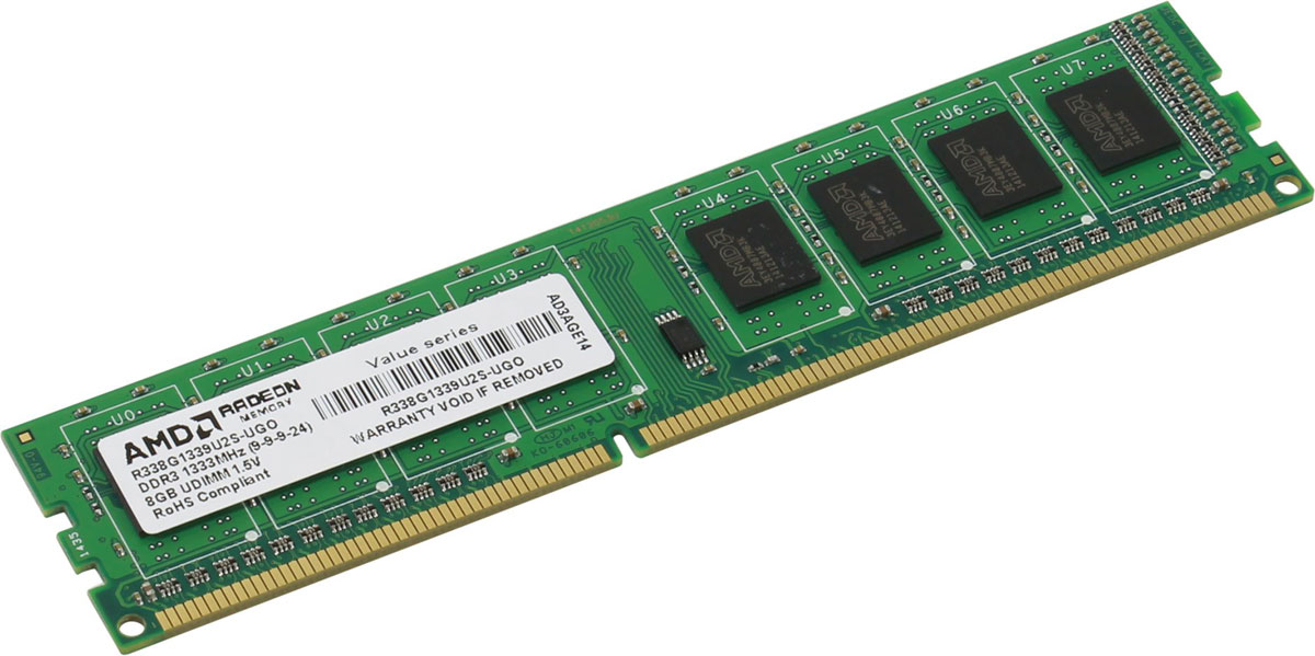 AMD Radeon DDR3 8GB 1333MHz модуль оперативной памяти (R338G1339U2S-UGO)R338G1339U2S-UGO AMD Radeon DDR3 8GB 1333MHz модуль оперативной памяти (R338G1339U2S-UGO)R338G1339U2S-UGOРасширьте возможности имеющегося оборудования путем простого и экономичного обновления памяти от AMD.Работаете ли вы в Интернете, смотрите ли потоковое видео в потрясающем HD-качестве или играете в самые требовательные видеоигры - память AMD Radeon настроена на обеспечение максимальной производительности процессора, что является залогом быстрой и невероятно плавной работы ПК.Последовательность загрузки опирается на стандартные частоты и временные соотношения DDR3, что помогает обеспечить функциональность и стабильность системы.Разработка и тестирование в соответствии с высочайшими стандартами для обеспечения оптимальной работы на новейших платформах AMD и функциональное тестирование на платформах конкурентов.Максимально используйте потенциал имеющейся памяти и наслаждайтесь быстрой загрузкой и сохранением своих любимых приложений. После установки любой памяти AMD Radeon можно использовать до 6 ГБ Radeon RAMDisk.