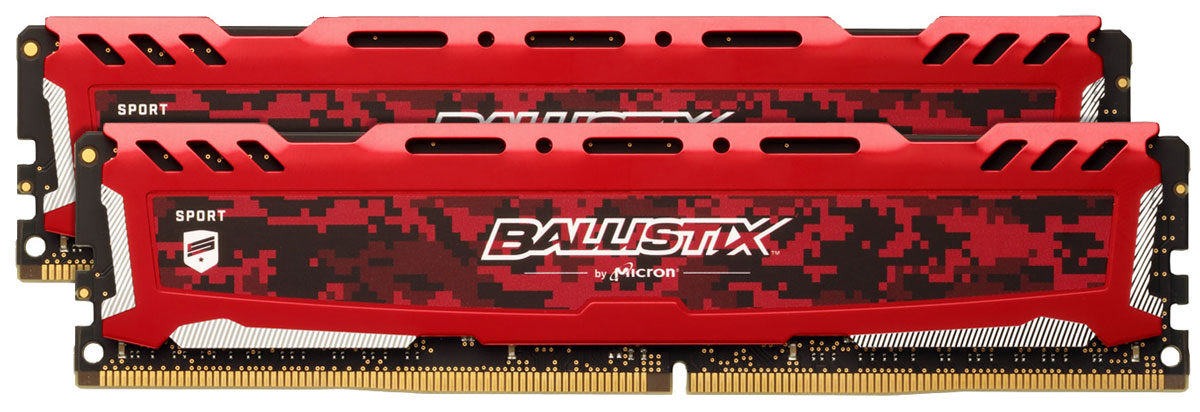 Crucial Ballistix Sport LT DDR4 2х8Gb 2400 МГц, Red комплект модулей оперативной памяти (BLS2C8G4D240FSE)BLS2C8G4D240FSE Crucial Ballistix Sport LT DDR4 2х8Gb 2400 МГц, Red комплект модулей оперативной памяти (BLS2C8G4D240FSE)BLS2C8G4D240FSEКомплект модулей оперативной памяти Crucial Ballistix Sport LT типа DDR4 обеспечивает увеличенную рабочую частоту (по сравнению с предыдущем поколением) при сниженном тепловыделении и экономном энергопотреблении. Благодаря низкому напряжению (1,2 В), снижается потребление энергии, что обеспечивает отсутствие нагрева и бесшумную работу ПК. Теплоотвод выполнен из чистого алюминия, что ускоряет рассеяние тепла.Общий объем памяти в 16 ГБ позволит свободно работать со стандартными, офисными и профессиональными ресурсоемкими программами, а также современными требовательными играми. Работа осуществляется при тактовой частоте 2400 МГц и пропускной способности, достигающей до 19200 Мб/с, что гарантирует качественную синхронизацию и быструю передачу данных, а также возможность выполнения множества действий в единицу времени. Параметры тайминга 16-16-16 гарантируют быструю работу системы. Имеется поддержка XMP 2.0 для удобного разгона в автоматическом режиме.