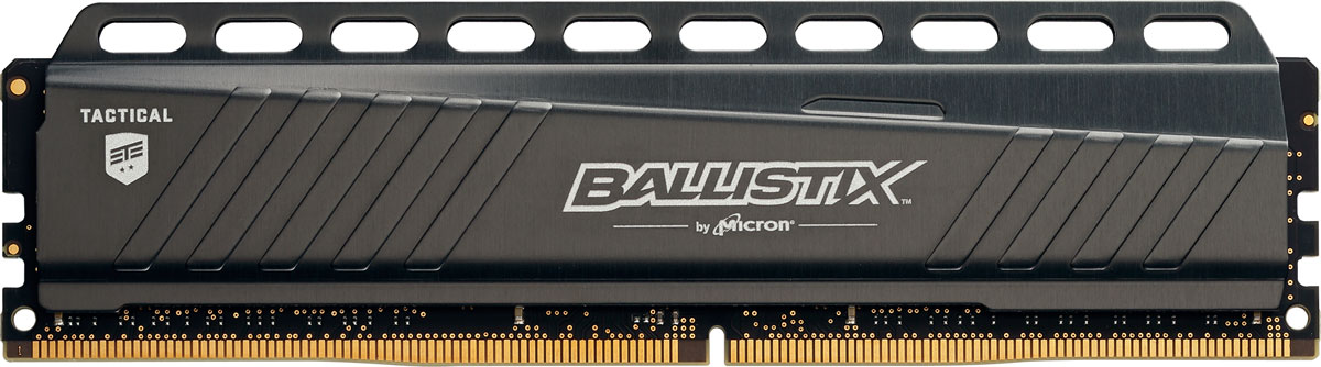 Crucial Ballistix Tactical DDR4 4Gb 2666 МГц модуль оперативной памяти (BLT4G4D26AFTA)BLT4G4D26AFTA Crucial Ballistix Tactical DDR4 4Gb 2666 МГц модуль оперативной памяти (BLT4G4D26AFTA)BLT4G4D26AFTAМодуль оперативной памяти Crucial Ballistix Tactical типа DDR4 обеспечивает увеличенную рабочую частоту (по сравнению с предыдущем поколением) при сниженном тепловыделении и экономном энергопотреблении. Благодаря низкому напряжению (1,2 В), снижается потребление энергии, что обеспечивает отсутствие нагрева и бесшумную работу ПК. Теплоотвод выполнен из чистого алюминия, что ускоряет рассеяние тепла.Работа осуществляется при тактовой частоте 2666 МГц и пропускной способности, достигающей до 21300 Мб/с, что гарантирует качественную синхронизацию и быструю передачу данных, а также возможность выполнения множества действий в единицу времени. Параметры тайминга 16-17-17 гарантируют быструю работу системы. Память оптимизирована для материнских платах серии X99. Имеется поддержка XMP 2.0 для удобного разгона в автоматическом режиме.