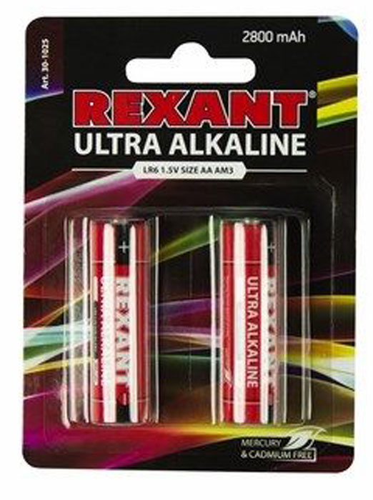 Батарейка ультра алкалиновая Rexant, AA/LR6, 4 шт30-1025 Батарейка ультра алкалиновая Rexant, AA/LR6, 4 шт30-1025Ультра алкалиновая батарейка AA/LR6 Rexant применяется во всех устройствах, использующих в качестве питания батарейки, как обычные, так и энергоемкие. Разработана и произведена с использованием новейших технологий и оборудования.Повышенная безопасность использования достигается благодаря отсутствию в составе ртути и кадмия. Наличие современных высокотехнологичных компонентов позволяют обеспечить на 50% большую работоспособность.Тип: АА. Выходное напряжение: 1,5 В.Поставляется в упаковке по 2 шт.