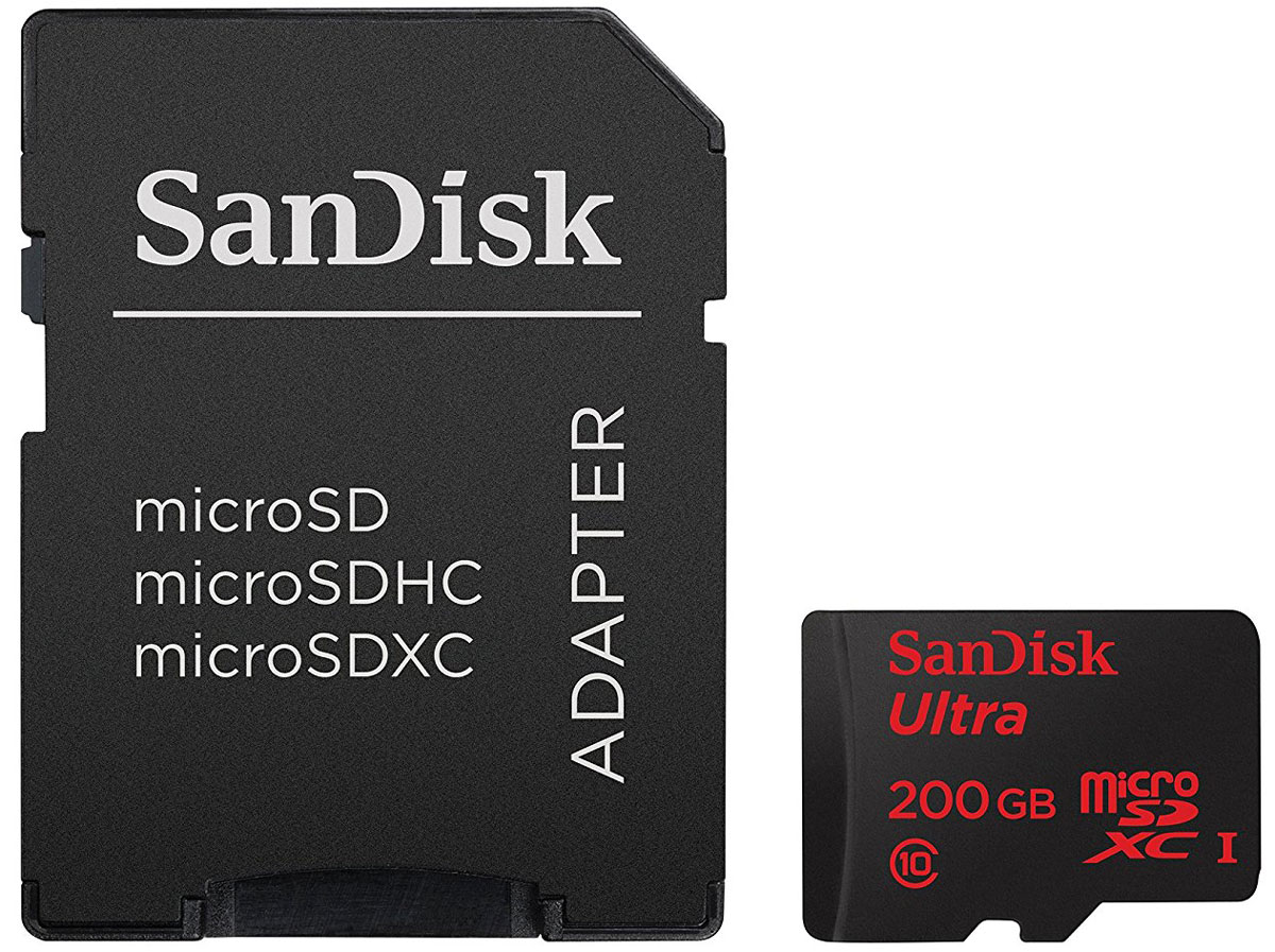 SanDisk Ultra microSDXC UHS-I 200GB карта памяти с адаптером (90 МБ/с)SDSDQUAN-200G-G4A SanDisk Ultra microSDXC UHS-I 200GB карта памяти с адаптером (90 МБ/с)SDSDQUAN-200G-G4AЗапечатлейте жизнь во всей ее полноте с помощью карты памяти microSD с революционной емкостью — 200 ГБ. Целых 200 ГБ памяти позволят вам не выбирать, что бы удалить. Класс скорости A1 позволяет запускать и загружать приложения быстрее, чем когда-либо. Карты SanDisk совместимы со смартфонами и планшетами под управлением Android, а также фотоаппаратами со сменными объективами.Практически мгновенная передача данных. Теперь вы можете передавать до 1200 фотографий в минутуКарта памяти microSDXC революционно большого объема — 200 ГБ — позволит вам хранить до 24 часов видео в формате Full HD, не беспокоясь, что не хватит места для ваших видео и фото в высоком разрешении, музыки, фильмов и любых других файлов, которые вы хотите сохранить или передать.Приложение SanDisk Memory Zone, доступное в магазине приложений Google Play, предоставляет возможность просмотра всех файлов, доступа к ним и их резервного копирования из памяти телефона в заданное место. Это приложение также может автоматически перемещать файлы с устройства на карту памяти, чтобы освободить место.Карты памяти SanDisk Ultra microSD UHS-I отличаются ударопрочностью и водонепроницаемостью, работают при широком диапазоне температур и защищены от воздействия рентгеновских лучей, поэтому вы можете наслаждаться любыми приключениями, не беспокоясь о надежности карты памяти.Храните все свои файлы на смартфоне или планшете с картами SanDisk Ultra microSD UHS-I. Кроме того, в комплекте поставляется адаптер SD, который позволяет обмениваться файлами с устройствами, поддерживающими формат SD, например цифровыми камерами и компьютерами.