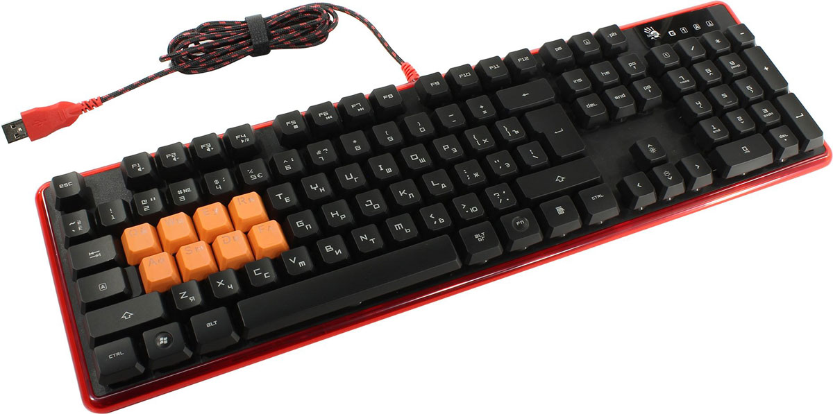 A4Tech Bloody B2278, Black Red игровая клавиатураB2278 A4Tech Bloody B2278, Black Red игровая клавиатураB2278Клавиатура A4Tech Bloody B2278 обладает уникальным дизайном и высоким качеством производства. Тщательный контроль исполнения деталей, удобство и эргономичность по праву поднимают клавиатуру на топовые позиции среди аналогичных устройств. Клавиатура A4Tech Bloody B2278 предназначена для полного погружения в игровой процесс.Инновационная технология Light Strike использует оптические переключатели, обеспечивающие непревзойденное время отклика 0.2 мс! Оптический переключатель обладает высокой долговечностью, ультрапрочностью и износостойкостью, что делает его привлекательным для геймеров.Ход срабатывания оптических переключателей 1,5 мм - на 30% быстрее металлических переключателей (у обычных переключателей ход срабатывания - 2.2 мм).Срок службы - более 100 млн нажатий (обычные металлические переключатели легко изнашиваются и окисляются).Защищенная электроника + дренаж увеличивают срок службы.Нажатие Fn+F8 деактивирует кнопки Windows для предотвращения случайного вылета из игровой сессии.8 силиконовых нескользящих клавиш, предназначенных для более долгого и комфортного использования.Нескользящие ножки предотвращают вибрацию и скольжение клавиатуры во время игры.