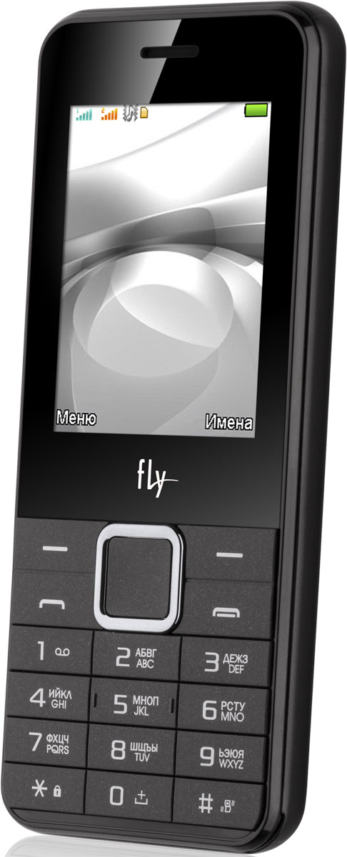 Fly FF246, Black9740 Fly FF246, Black9740Мобильный телефон Fly FF246 оснащен 2,4-дюймовым экраном, созданным с применением технологии TN. За счет этого изображение на нем выглядит четким, ярким и контрастным.Встроенный проигрыватель дает возможность воспроизводить аудио- и видеофайлы популярных форматов. Кроме того, телефон можно использовать в качестве миниатюрного радиоприемника. Fly FF246 читает MP3-файлы и поддерживает работу с картами памяти на 16 Гб. Мобильный телефон помогает экономить на оплате счетов за услуги связи. Он поддерживает две SIM-карты стандартных размеров, позволяя менять операторов или тарифы в зависимости от ситуации.Телефон оснащен емким аккумулятором 1000 мАч. Максимальная продолжительность работы устройства в режиме ожидания - 200 часов. При разговоре батареи хватает на 4 часа.Телефон сертифицирован EAC и имеет русифицированную клавиатуру, меню и Руководство пользователя.