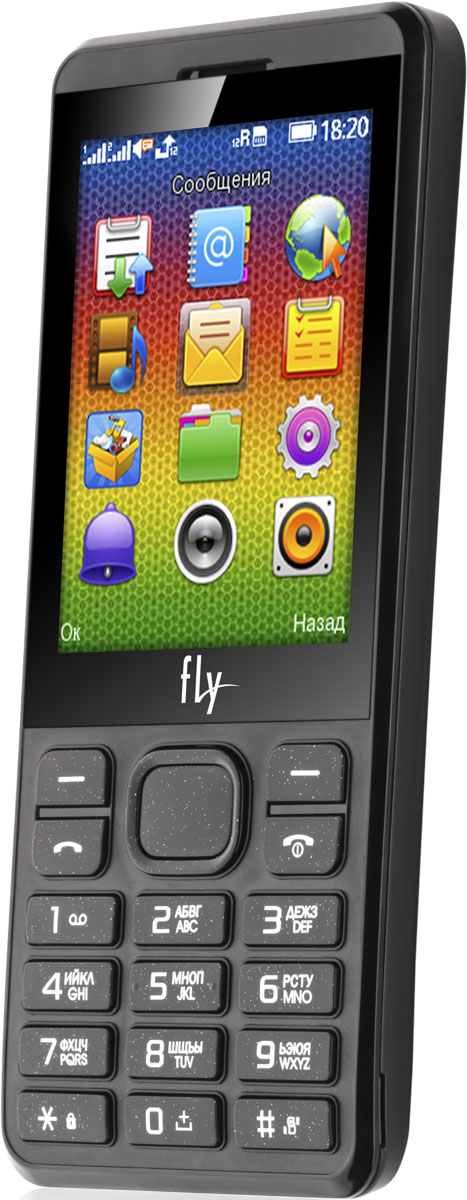 Fly FF281, Black9459 Fly FF281, Black9459Мобильный телефон Fly FF281 оснащен 2,8-дюймовым экраном, созданным с применением технологии TN. За счет этого изображение на нем выглядит четким, ярким и контрастным.Встроенный проигрыватель дает возможность воспроизводить аудио- и видеофайлы популярных форматов. Кроме того, телефон можно использовать в качестве миниатюрного радиоприемника. Fly FF281 читает MP3-файлы и поддерживает работу с картами памяти на 16 Гб. Мобильный телефон помогает экономить на оплате счетов за услуги связи. Он поддерживает две SIM-карты стандартных размеров, позволяя менять операторов или тарифы в зависимости от ситуации.Телефон оснащен емким аккумулятором 1400 мАч. Максимальная продолжительность работы устройства в режиме ожидания - 250 часов. При разговоре батареи хватает на 5 часов.Телефон сертифицирован EAC и имеет русифицированную клавиатуру, меню и Руководство пользователя.