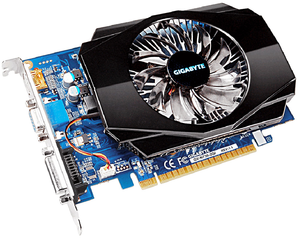 Gigabyte GeForce GT 730 2GB видеокарта (GV-N730-2GI)GV-N730-2GI Gigabyte GeForce GT 730 2GB видеокарта (GV-N730-2GI)GV-N730-2GIВидеокарта Gigabyte PCI-E GV-N730-2GI NV GT730 2048Mb 128b DDR3 700/1600 DVIx1/HDMIx1/CRTx1/HDCP Ret