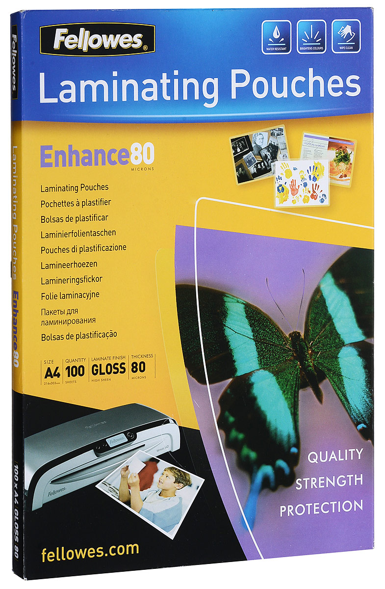 Fellowes А4 FS-53061 пленка для ламинирования, 80 мкм (100 шт)FS-53061 Fellowes А4 FS-53061 пленка для ламинирования, 80 мкм (100 шт)FS-53061Пленка для горячего ламинирования глянцевая Fellowes А4 FS-5306, с высоким содержанием полиэстера (50%). Используется для защиты документов от влаги, загрязнения, механических повреждений, придания жесткости и яркости. Обладает высокой прозрачностью.