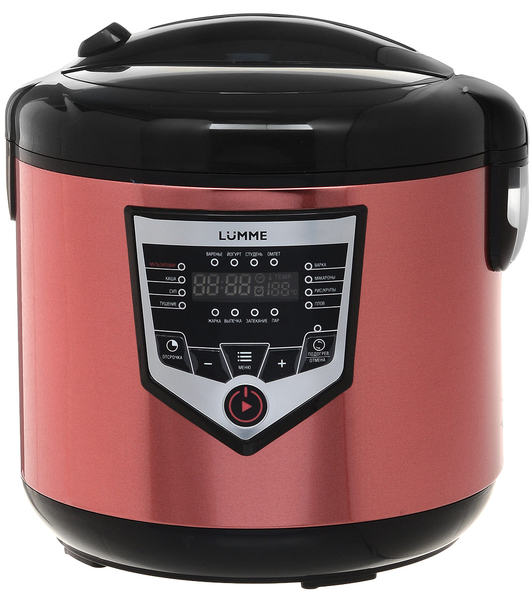 Lumme LU-1446 Chef Pro, Red Black мультиваркаLU-1446 Lumme LU-1446 Chef Pro, Red Black мультиваркаLU-1446Мультиварка LU-1446 Chef Pro - это высокотехнологичная кухонная техника для легкого приготовления всевозможных блюд с сохранением всех питательных свойств продуктов!Программы для мультиварок - это удобно, быстро и очень вкусно! Перейдите на новый уровень владения кулинарным искусством с помощью готовых программ Lumme-1446 Chef Pro!Программы для мультиварок - это удобно, быстро и очень вкусно! Перейдите на новый уровень владения кулинарным искусством с помощью готовых программ Lumme! 46 программ приготовления (16 автоматических программ и 30 ручных настроек) позволяют приготовить множество новых блюд! Помимо стандартного для большинства мультиварок набора блюд, теперь вы можете готовить йогурты, жаркое, студень, заливное, буженину, томить мясо, варить варенье или морс.Для каждой из 16 автоматических программ подобраны оптимальные значения времени и температуры приготовления, загружаемые по умолчанию при запуске программы.