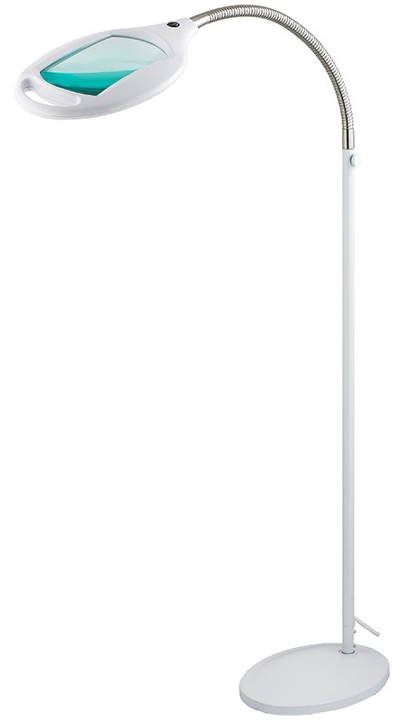 Лупа напольная 3Х с подсветкой 42 LED 7W, белая Rexant31-0512 Лупа напольная 3Х с подсветкой 42 LED 7W, белая Rexant31-0512Лупа напольная 3Х с подсветкой 42 LED, белая REXANT предназначена для визуального увеличения различных мелких предметов или их фрагментов. Она используется в косметологии, в тату салонах, при выполнении ювелирных и радиомонтажных работ, при ремонте часов, в биологии и медицине, в швейном и вышивальном деле, для организации труда людей со слабым зрением, а также для других работ, где требуется дополнительное увеличение и подсветка рабочего поля. Такая оптическая система состоит из линзы, напольной подставки и бестеневой подсветки.ОСНОВНЫЕ ПРЕИМУЩЕСТВА:1. Линза изготовлена из стекла. Обеспечит наиболее четкое изображение с минимальным уровнем искажения;2. Бестеневая подсветка предмета. Возможна работа в условиях отсутствия внешнего освещения;3. Увеличенный срок службы. Достигается за счет использования светодиодной (LED) подсветки;4. Устойчивая напольная конструкция с возможностью регулировки угла наклона и высоты линзы;5. Держатель линзы оснащен рукояткой, позволяющей настраивать положение линзы не дотрагиваясь до самой линзы;6. Экономия электроэнергии. Потребляет в рабочем состоянии 5Вт;7. Встроенный электронный блок управления, благодаря которому, лампа излучает ровный свет без мерцания.ТЕХНИЧЕСКИЕ ХАРАКТЕРИСТИКИ:- размер линзы: 174х108мм;- оптическая сила линзы: 3 диоптрии - 3D (увеличение 1.75 раза);- источник света: 42 ярких светодиода (LED);- потребляемая мощность подсветки: 7Вт;- цвет корпуса: белый;- напряжение питания: АС 220-240В, 50Гц;- размер коробки: 91x28x23см.Лупа с подсветкой REXANT необходима не только любому специалисту для выполнения работ с высокой точностью и безопасностью для клиента, но также она будет незаменимым прибором в быту.