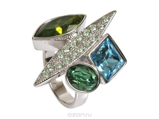 Кольцо Jenavi Подиум. Блеск, цвет: серебристый, зеленый, синий. h190f070Коктейльное кольцо Кольцо Jenavi Подиум. Блеск, цвет: серебристый, зеленый, синий. h190f070Коктейльное кольцоКольцо Jenavi Подиум. Блеск, цвет: серебристый, зеленый, синий. h190f070