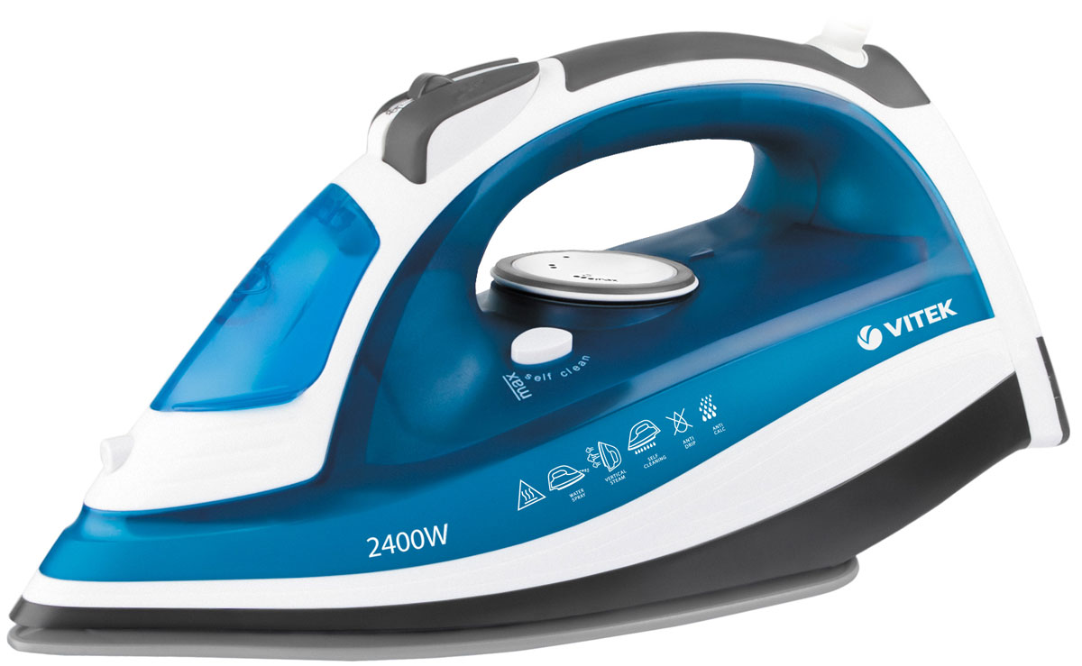 Vitek VT-1263(B) утюгVT-1263(B) Vitek VT-1263(B) утюгVT-1263(B)С утюгом Vitek VT-1263(B) вы легко, быстро и эффективно разгладите вещи из синтетики, шелка, хлопка и льна. Оперативно привести любимую одежду в порядок вам позволит мощность 2400 Вт и регулировка температуры в зависимости от типа ткани. Теперь вам не страшны даже самые глубокие складки: функция вертикального отпаривания позволит качественно придать безупречный вид одежде, не снимая ее с вешалки. Еще легче работать с тканью вы можете благодаря регулятору постоянной подачи пара и клавише дополнительной подачи пара. А функция разбрызгивания позволит легко увлажнить ткань, которую вы гладите с помощью воды. Легкий уход за утюгом обеспечит режим самоочистки self clean: вам стоит лишь расположить утюг горизонтально над раковиной, нажать и удерживать соответствующую кнопку.