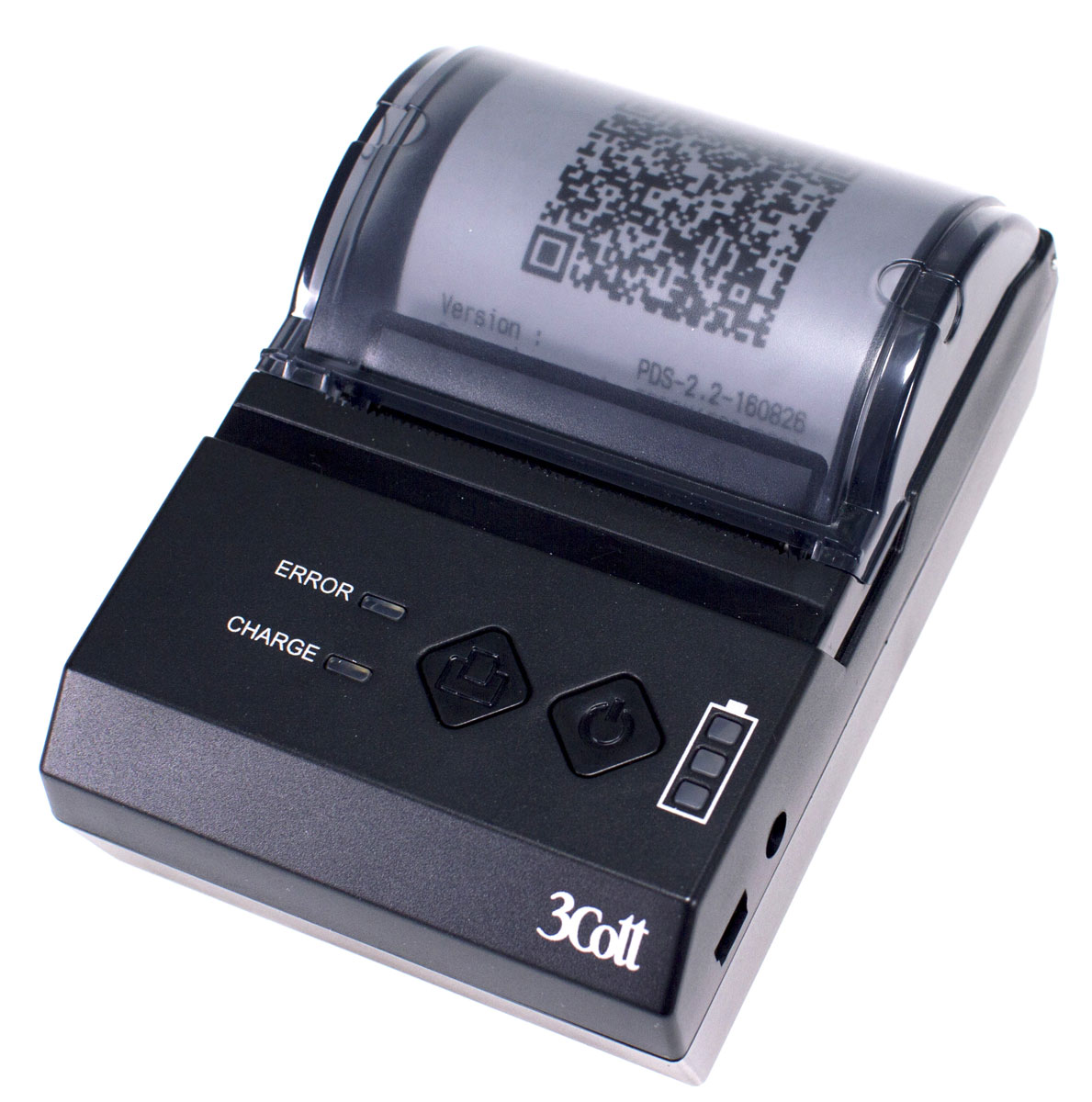 3Cott 3C-TP-58BT POS термопринтер для чеков шириной 58 мм3C-TP-58BT 3Cott 3C-TP-58BT POS термопринтер для чеков шириной 58 мм3C-TP-58BTПортативный термопринтер 3Cott 3C-TP-58BT предназначен для быстрого распечатывания квитанций и чеков. Подключается к персональным компьютерам и мобильным устройствам на базе iOS и Android по протоколам Bluetooth и USB, благодаря чему вам не придется зависеть от стационарных кассовых аппаратов. Поддерживает распечатку одномерных и двухмерных штрихкодов, спецсимволов, включая иероглифы.Надежность термопринтера обеспечивается за счет корпуса из ударопрочного пластика и интеллектуальной системы энергосбережения.Метод печати: термопечатьШирина запечатываемой области: 48 ммРазрешение: 384 точек на строку(8 точек/мм, 203 dpi)Скорость печати: 70 мм/сШирина бумаги: 57.5 ммДиаметр рулона: 40 ммМежстрочный интервал: 3.75 мм(по умолчанию, интервал можно изменить командой)Язык команд для печати: ESC/POSДлина строки: шрифт A - 32 знака в строке; шрифт B - 42 знака в строке; упрощенный китайский - 16 знаков в строкеСимволы: стандартная GB18030 библиотека упрощенных/традиционных китайских символовРазмер символов: ANK-символы, шрифт A - 1.5х3.0 мм(12х24 точки); шрифт B - 1.1х2.1мм (9х17 точек); упрощенный/традиционный китайский - 3.0х3.0 мм (24х24 точки)Расширенный набор символов: PC/1257/Тайский/Вьетнамский/PC864/PC1001/(Латвийский)/ (PC1001)/(PT151,1251)/(WPC1257)/(PC864)/(Вьетнамский)/(Тайский)Штрих-коды: 1D штрих-код:UPC-A/UPC-E/JAN13(EAN13)/JAN8(EAN8)CODE39/ITF/CODABAR/CODE93/CODE128; 2D штрих-код:QRCODEПечать графики: поддержка загрузки и печати bitmap-графики (максимальный размер файла 8 кб, загрузка до 5 файлов)Питание: аккумулятор 2000 мАчДополнительные разъемы: два USB 2.0, микрофон, наушникиОхлаждение: вентиляторы не установлены (места для вентиляторов: тыловой - до 120 мм, боковой 120 мм)Ресурс печатающей головки: 50 км (плотность печати 12.5)Совместимость драйверов: Android, iOS, Linux, Win2000, Win2003, WinXP, Win7, Win8, Win8.1