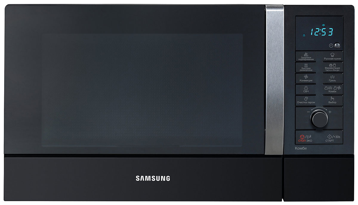 Samsung CE-107MNR-B, Black СВЧ-печьCE107MNR-B/BWT Samsung CE-107MNR-B, Black СВЧ-печьCE107MNR-B/BWTЕсли вы используете микроволновую печь только для того, чтобы приготовить попкорн, вы не одиноки. Однако теперь новый дизайн в корне изменит ваше представление о микроволновках. Возьмитесь за эргономичную ручку дверцы печи Samsung CE107MNR-B, и вы поймете, что печка не только приятна на ощупь, но ее вид радует глаз.Новая конвекционная технология TRIO представляет собой систему трех нагревательных элементов: керамический и кварцевый грили и ТЭНовый конвекционный нагреватель. Cистема TRIO позволяет получить улучшенные результаты приготовления:снижает время прогрева печи;сохраняет больше влаги;обеспечивает равномерный прогрев и приготовление продукта.Микроволновые печи TRIO более компактны: уменьшена глубина печи, что позволит сэкономить место на кухне, также потребляют меньше электроэнергии при приготовлении в режиме конвекции.Некогда искать рецепт в кулинарной книге? Не можете найти нужный рецепт? Слишком мало времени на творческую кулинарию? Предоставьте все это системе Автоменю микроволновки Samsung. Вместо того, чтобы выбирать нужную температуру и время приготовления блюда, просто выберите нужную опцию меню и поверните рукоятку выбора режима. Результат превзойдет все ожидания членов вашей семьи и друзей. Не признавайтесь им, что все это приготовила микроволновая печь. Пусть это будет вашим маленьким секретом.Инновационная технология Steam Clean позволяет микроволновой печи проводить практически самостоятельную очистку внутреннего объёма. Просто налейте в контейнер Steam Clean воду и прикрепите его внутри камеры. Процесс очистки запускается нажатием одной кнопки. В результате ваша печь будет всегда чистой и гигиеничной без использования химических чистящих средств.Приготовить пиццу или пирог с хрустящей корочкой непросто даже в обычной духовке, а в микроволновой печи это и вовсе невозможно. Вернее, было невозможно раньше. СВЧ-печь снабжена специальным блюдом Crusty Plate, в котором пицца и подобные продукты равномерно пропекаются со всех сторон и приобретают хрустящую корочку. И при этом для запекания совсем не нужно использовать растительное масло! Так что печь Samsung с блюдом Crusty Plate может заменить не только вашу обычную духовку, но и местную пиццерию.Исключительно гладкое БИОкерамическое покрытие позволяет легко очищать внутренние стенки микроволновой печи от грязи и жира. Для этого достаточно каждый раз после использования протирать внутренние стенки печи влажной тряпкой. Кроме того, БИОкерамическая эмаль сохраняет свой цвет даже при длительном интенсивном использовании.Специальное покрытие стенок камеры, содержащее минерал эльван, действует, как антибактериальный агент и устраняет запахи и грибки.