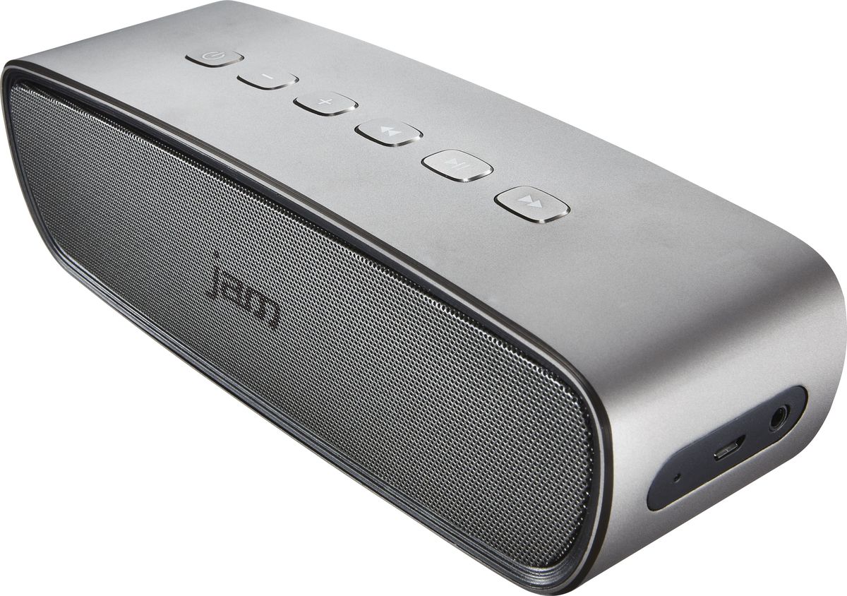 Jam Heavy Metal портативная акустическая системаHX-P920-EU Jam Heavy Metal портативная акустическая системаHX-P920-EUНесмотря на небольшие размеры акустической Bluetooth системы Jam Heavy Metal, колонки выдают сочный премиальный звук благодаря 2 мощным динамикам, расположенным по обе стороны корпуса. 2 пассивных излучателя усиливают звучание низких частот, придавая им неожиданную глубину для такого компактного корпуса. Литий-ионный аккумулятор позволяет наслаждаться качественным звуком до 8ч без подзарядки. Монолитный корпус из анодированного металла смотрится эффектно. Акустика оснащена стандартным аудиовходом мини-джек 3,5 мм. Встроенный микрофон позволяет использовать колонку в качестве устройства громкой связи (при беспроводном подключении к телефону).Функциональные особенности: Встроенный микрофон. Выход на наушники. Материал корпуса: пластик. Комплектация: Портативная колонка, инструкция. Размеры, мм: 210 x 63 x 60. Размер упаковки (ДхШхВ), см: 215 x 185 x 100. Вес, г: 780. Вес в упаковке, г: 1080.