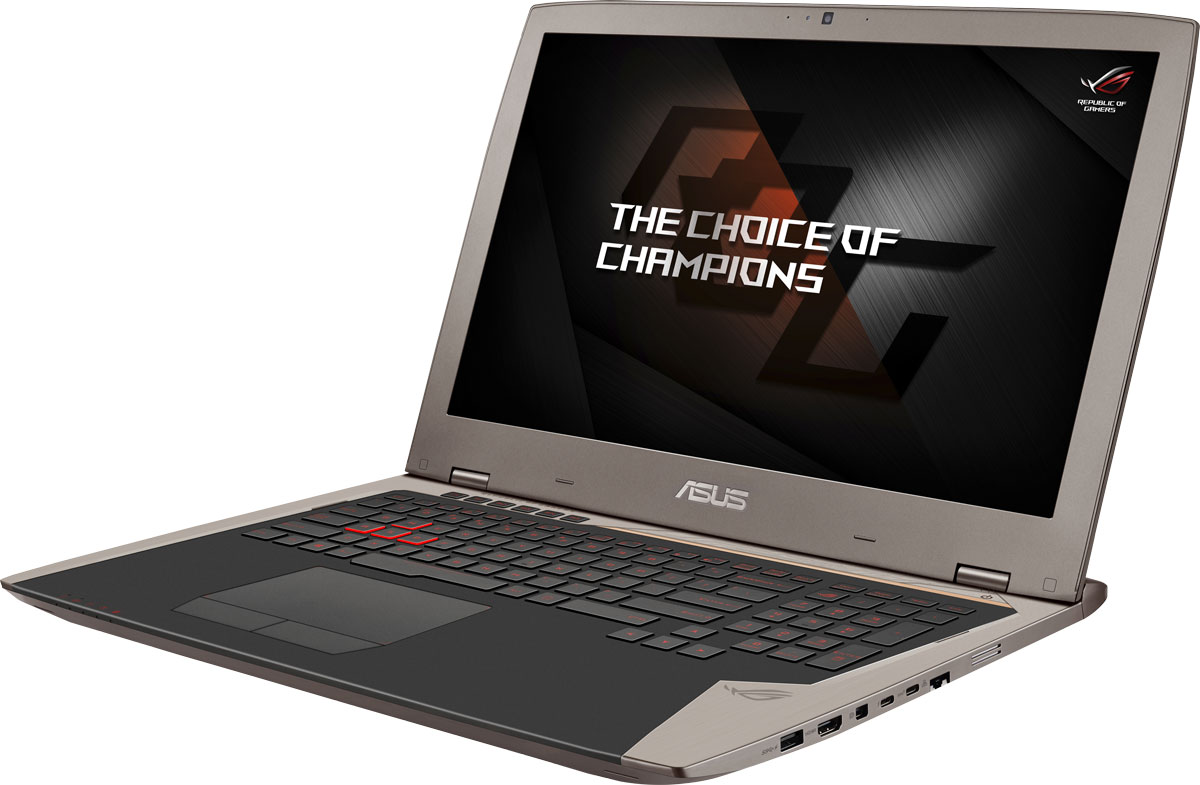 ASUS ROG G701VIK (G701VIK-GB042T)G701VIK-GB042T ASUS ROG G701VIK (G701VIK-GB042T)G701VIK-GB042TДля тех, кто предпочитает мощные, но мобильные решения, команда ROG предлагает ноутбук G701. За счет мощной конфигурации, включающей в себя разгоняемую видеокарту NVIDIA GeForce GTX 1080, он ничуть не уступает по своей производительности стационарным геймерским компьютерам самого высокого класса.В аппаратную конфигурацию ноутбука ROG G701VI входит мощная видеокарта NVIDIA GeForce GTX 1080 и разгоняемый процессор Intel i7-7820HK, поэтому он сравним по производительности со стационарными геймерскими компьютерами самого высокого класса. Что удивительно, все эти компоненты умещаются в стильном корпусе толщиной не более 3,5 см, а значит, в отличие от стационарных систем, такую игровую станцию можно легко взять с собой в дорогу!Видеокарта NVIDIA GeForce GTX 1080 предлагает полную совместимость с современными системами виртуальной реальности и высокую производительность, необходимую для их надлежащей работы.ROG G701VIK оснащается дисплеем с повышенной частотой обновления (120 Гц) и поддержкой технологии адаптивной синхронизации NVIDIA G-Sync. Благодаря G-Sync устраняется неприятный эффект разрыва кадра и уменьшается задержка отображения, что обеспечивает как более высокое качество картинки, так и улучшенную реакцию игры на действия пользователя.Клавиатура ноутбука ROG G701 может похвастать продуманной эргономикой и прекрасно обрабатывает одновременное нажатие до 30 клавиш. Кроме того, у нее имеются дополнительные клавиши, которые программируются на выполнение серий команд (макросов). Удобная и функциональная, она станет большим подспорьем для победы в любимой игре.В звуковой подсистеме ноутбука ROG G701 используется цифроаналоговый преобразователь ESS Sabre, который обеспечивает высококачественное звучание с увеличенным динамическим диапазоном и поддерживает аудиофильский формат 384 кГц / 32 бита. Для более мощного воспроизведения низких частот применен усилитель, также разработанный специалистами фирмы ESS.В ноутбуке ROG G701 имеется четыре слота для модулей памяти DDR4, поэтому общий ее объем может составлять целых 64 гигабайта. Оперативная память стандарта DDR4-2400 будет на 20% быстрее и на 30% экономичней по сравнению с памятью предыдущего поколения DDR3-1600.Для хранения пользовательских данных ROG G701 предлагает пару твердотельных накопителей, подключенных по высокоскоростной шине PCIe. Для еще большего увеличения скорости передачи данных накопители объединены в массив RAID0.Программное обеспечение ROG Gaming Center - это комплексный центр управления всевозможными геймерскими функциями. Например, с его помощью можно разогнать ноутбук одним щелчком мыши или воспользоваться более точным режимом разгона вручную.Специально для настройки параметров звучания встроенной аудиосистемы к ноутбуку прилагается программное обеспечение Sonic Studio II, а разработанная специалистами подразделения звуковых устройств ASUS функция Sonic Radar II дает возможность визуализации источников звука в компьютерной игре, даже если те не находятся в пределах прямой видимости.В число интерфейсов, реализованных в ROG G701VIK, входят Intel Thunderbolt, способный передавать данные на скорости до 40 Гбит/с, и USB 3.1, представленный обратимым разъемом Type-C. Два быстрых периферийных интерфейса обеспечивают широкую совместимость с различными внешними устройствами.Точные характеристики зависят от модификации.Ноутбук сертифицирован EAC и имеет русифицированную клавиатуру и Руководство пользователя