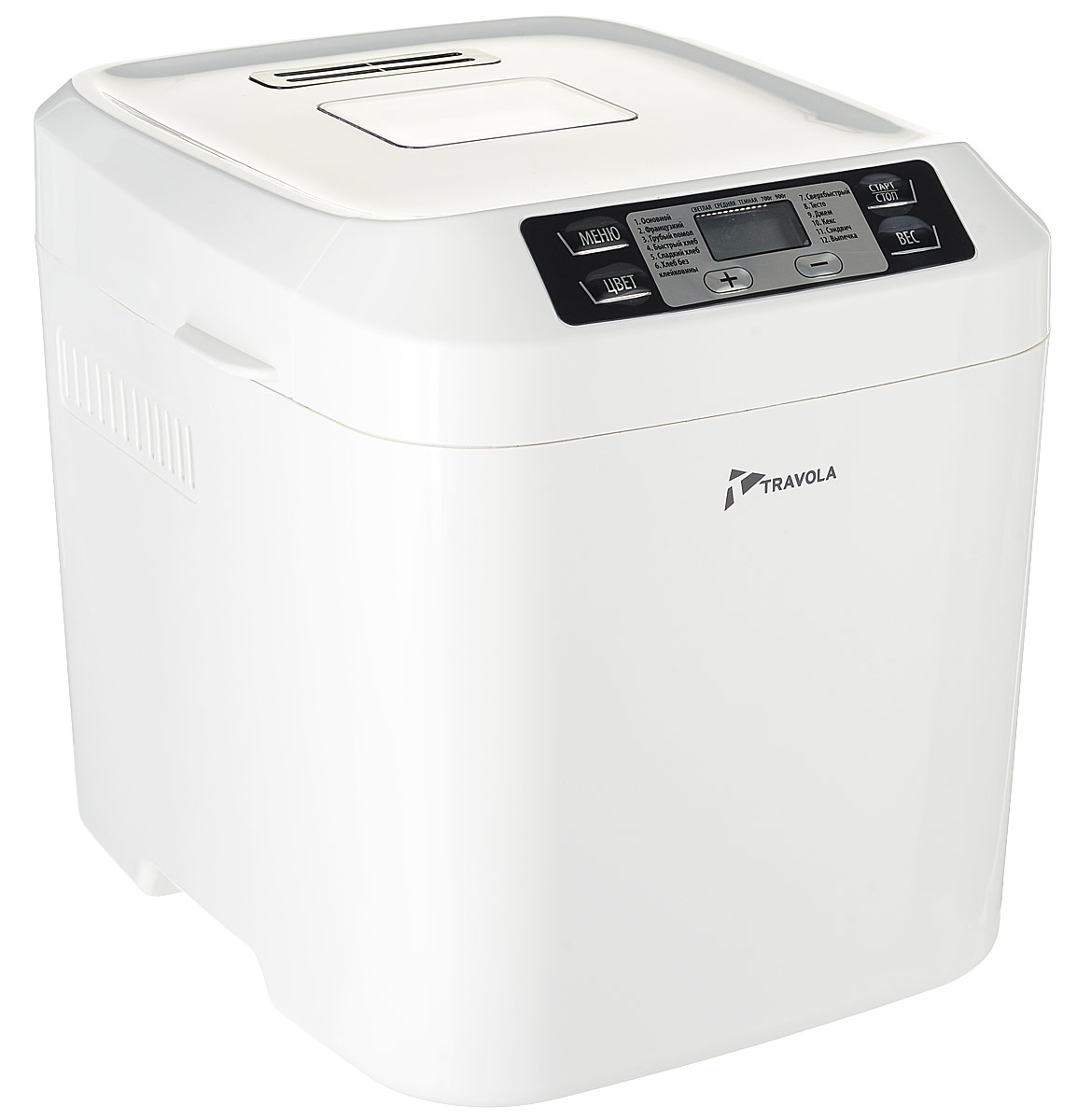 Travola BM1333 хлебопечкаBM1333 Travola BM1333 хлебопечкаBM1333С помощью хлебопечки Travola BM1333 можно приготовить хлеб, готовить пышную выпечку (и даже выбирать цвет ее корочки), различные блюда и десерты и напитки. 12 программ автоматического приготовления, включающие различные виды хлеба, а также сэндвичи, десерты, джемы, позволяют не только создавать разнообразные, вкусные и, конечно, полезные блюда, но и существенно экономить время. В случае перебоев в энергоснабжении на срок менее десяти минут устройство способно восстановить работу в том же статусе, на котором была прервана программа.Функция отложенного старта: до 13 часовРежим поддержания тепла: до 1 часаНастройка размера буханки: 700 г или 900 г Выбор цвета корочки: светлый, средний, темныйПобедитель номинации Лучшая собственная торговая марка в сегменте ONLINE.Премия PRIVATE LABEL AWARDS (by IPLS) -международная премия в области собственных торговых марок, созданная компанией Reed Exhibitions в рамках выставки Собственная Торговая Марка (IPLS) 2016 с целью поощрения розничных сетей, а также производителей продовольственных и непродовольственных товаров за их вклад в развитие качественных товаров private label, которые способствуют росту уровня покупательского доверия в России и СНГ.