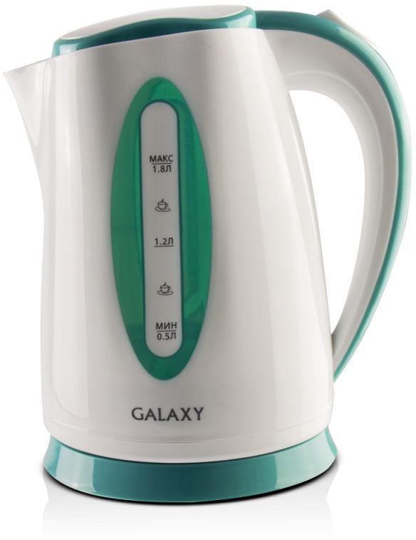 Galaxy GL 0219, White Green чайник электрический4630003367679 Galaxy GL 0219, White Green чайник электрический4630003367679Техника для приготовления горячих напитков Galaxy отвечает всем современным требованиям надежности и безопасности. При ее производстве используются только высококачественные и экологически безопасные материалы, а также нагревательные элементы и контроллеры высокого класса надежности. Среди разнообразия моделей каждая будет служить вам долгие годы, наполняя ваш быт комфортом!Galaxy GL 0219 - надежный электрочайник мощностью 2200 Вт в корпусе из высококачественного пластика. Прибор оснащен скрытым нагревательным элементом и позволяет вскипятить до 1,8 л воды. Беспроводное соединение позволяет вращать чайник наподставке на 360°.Данная модель оборудована светоиндикатором работы, съемным фильтром для воды и шкалой уровня воды. Для обеспечения безопасности при повседневном использовании предусмотрены функции: автовыключение при закипании и автовыключение при отсутствии воды.
