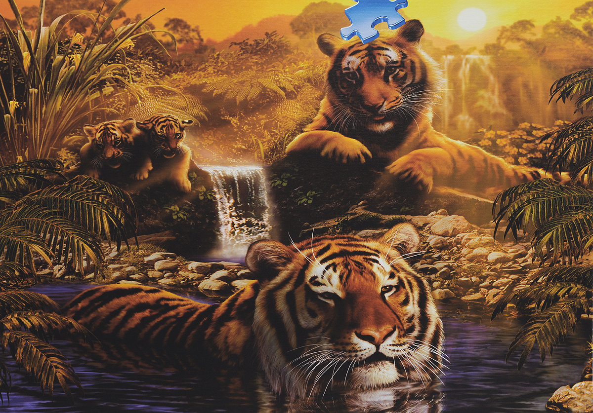 Настольная игра Тигры у водопада. Пазл, 2000 элементов